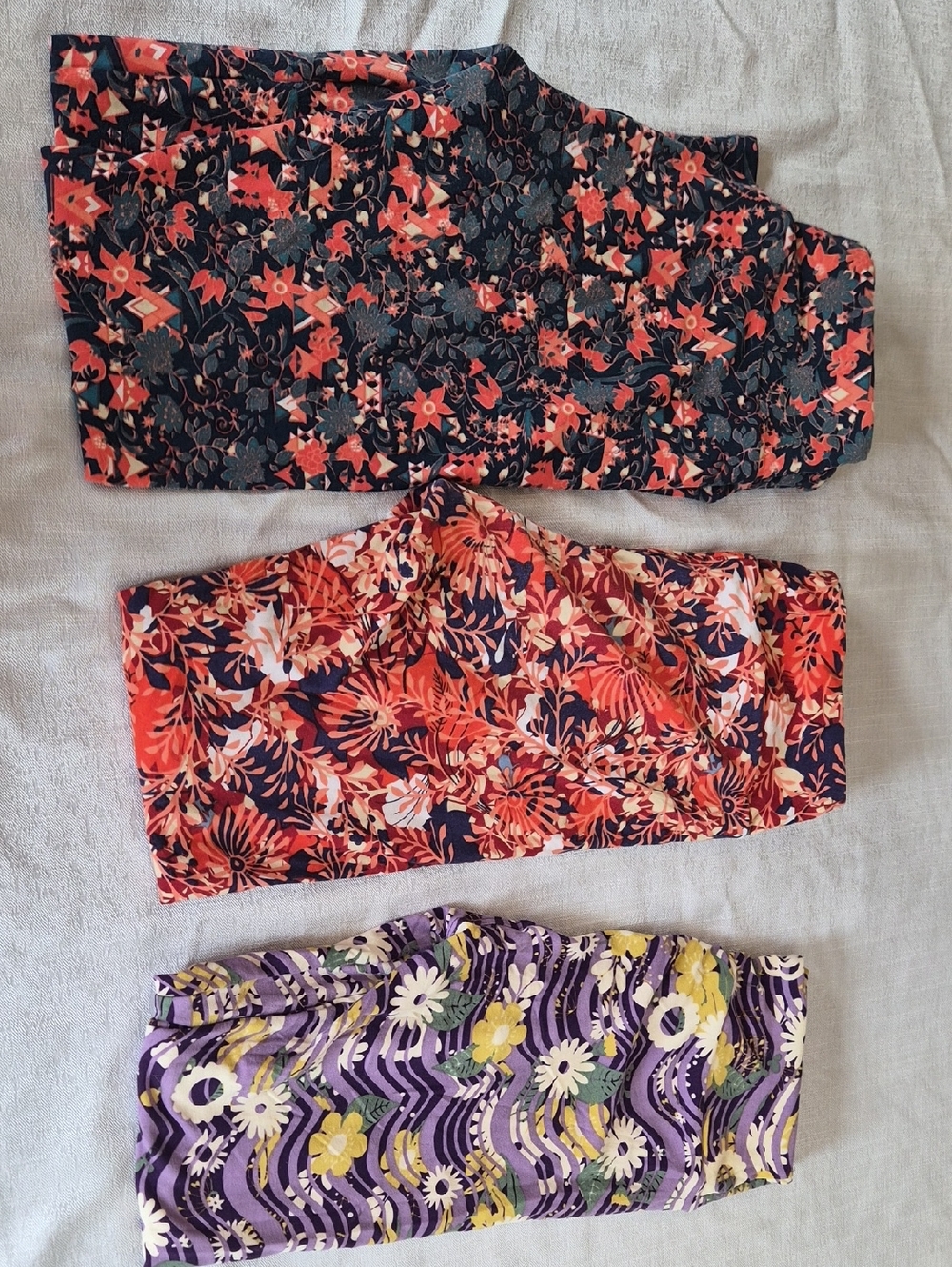 LuLaRoe Orange Navy Purple Floral Leggings Set
